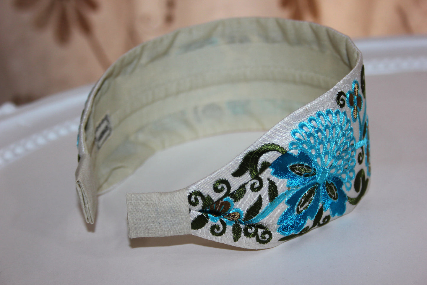 Blue headband for women 2.35'' inch Embroidered boho head band Blue flower hairband festival head cover
