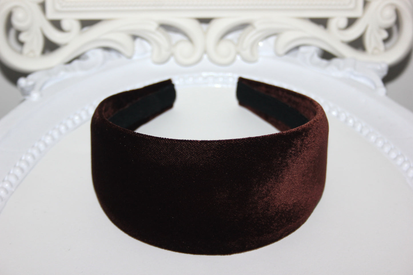 Dark Brown silk velvet headband for women Classic waldorf hairband