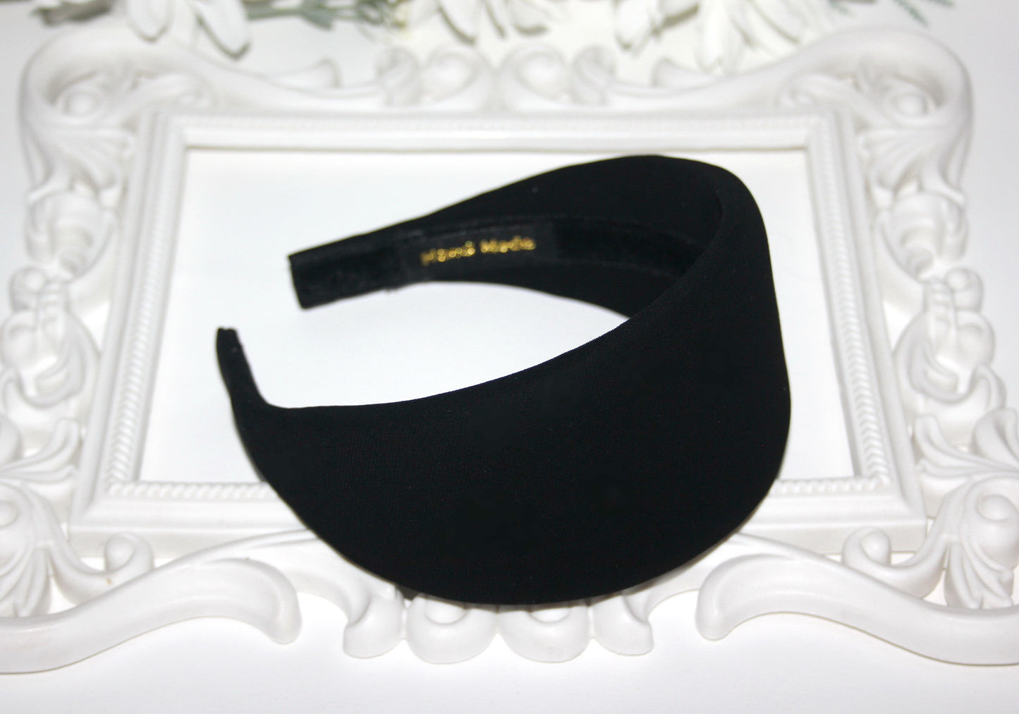 Black Padded woman headband, Viscose blend Cotton puffy headband, plastic free