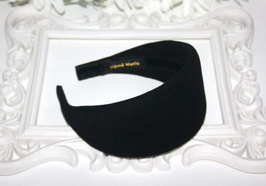 Black Padded woman headband, Viscose blend Cotton puffy headband, plastic free