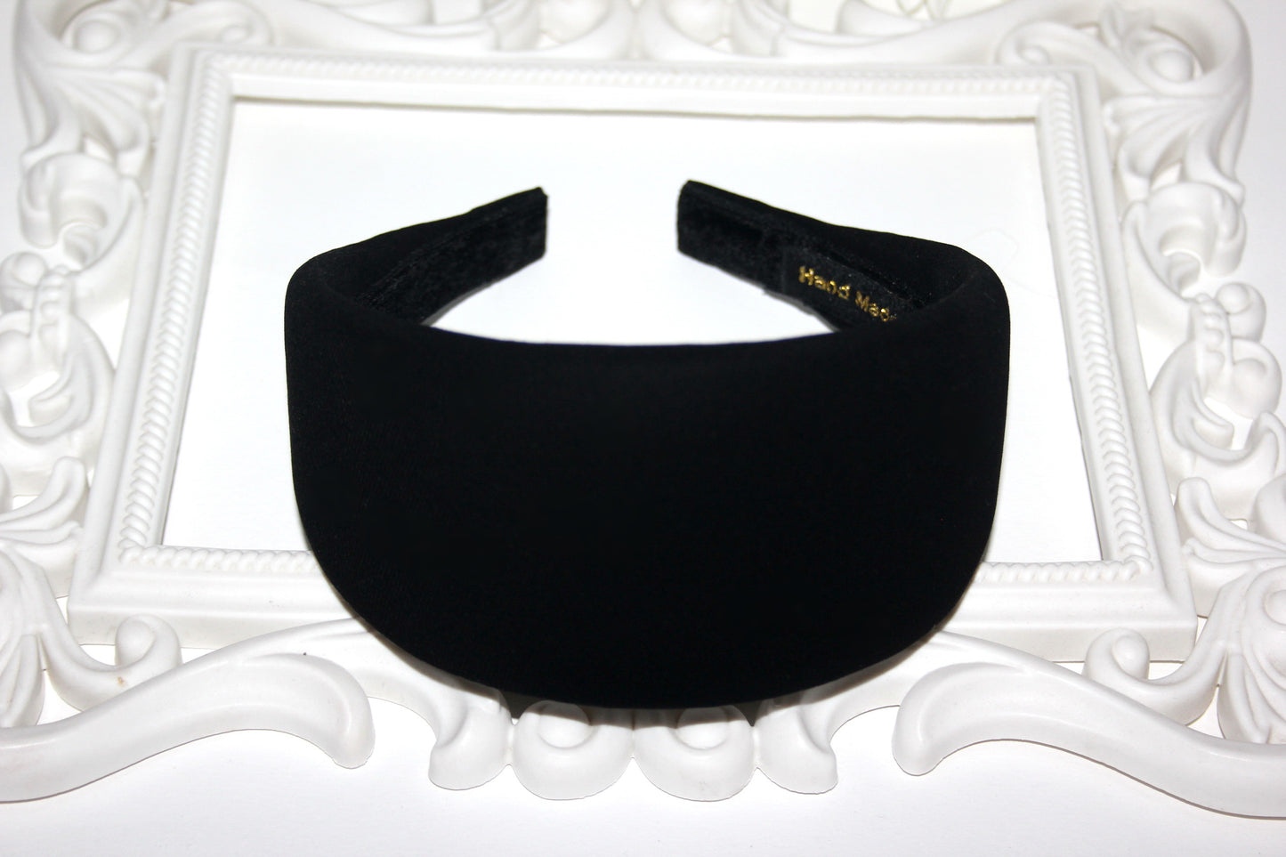 Black Padded woman headband, Viscose blend Cotton puffy headband, plastic free