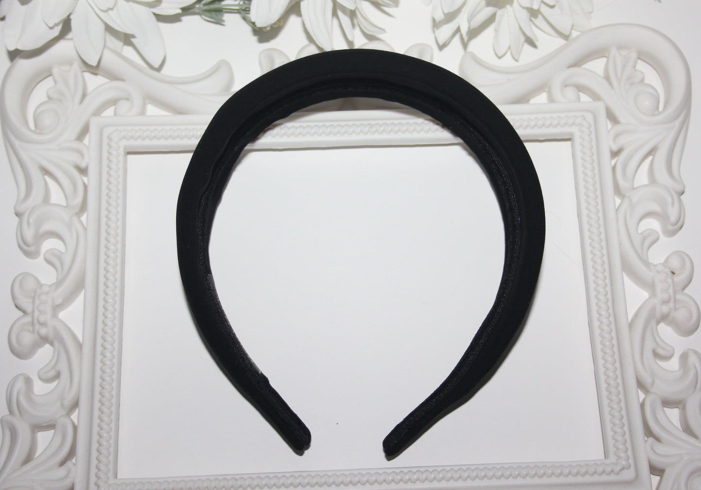 Black Padded woman headband, Viscose blend Cotton puffy headband, plastic free
