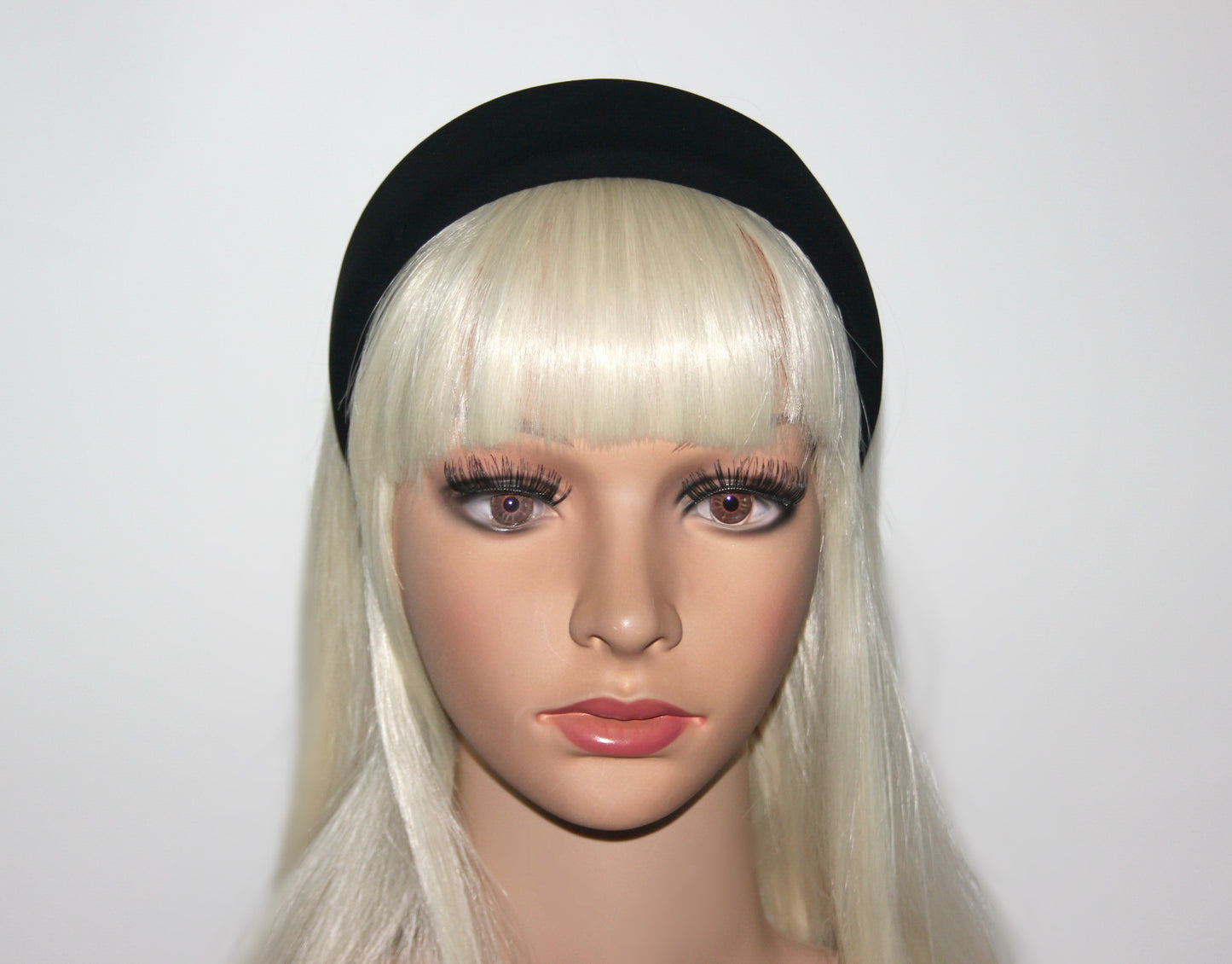 Black Padded woman headband, Viscose blend Cotton puffy headband, plastic free