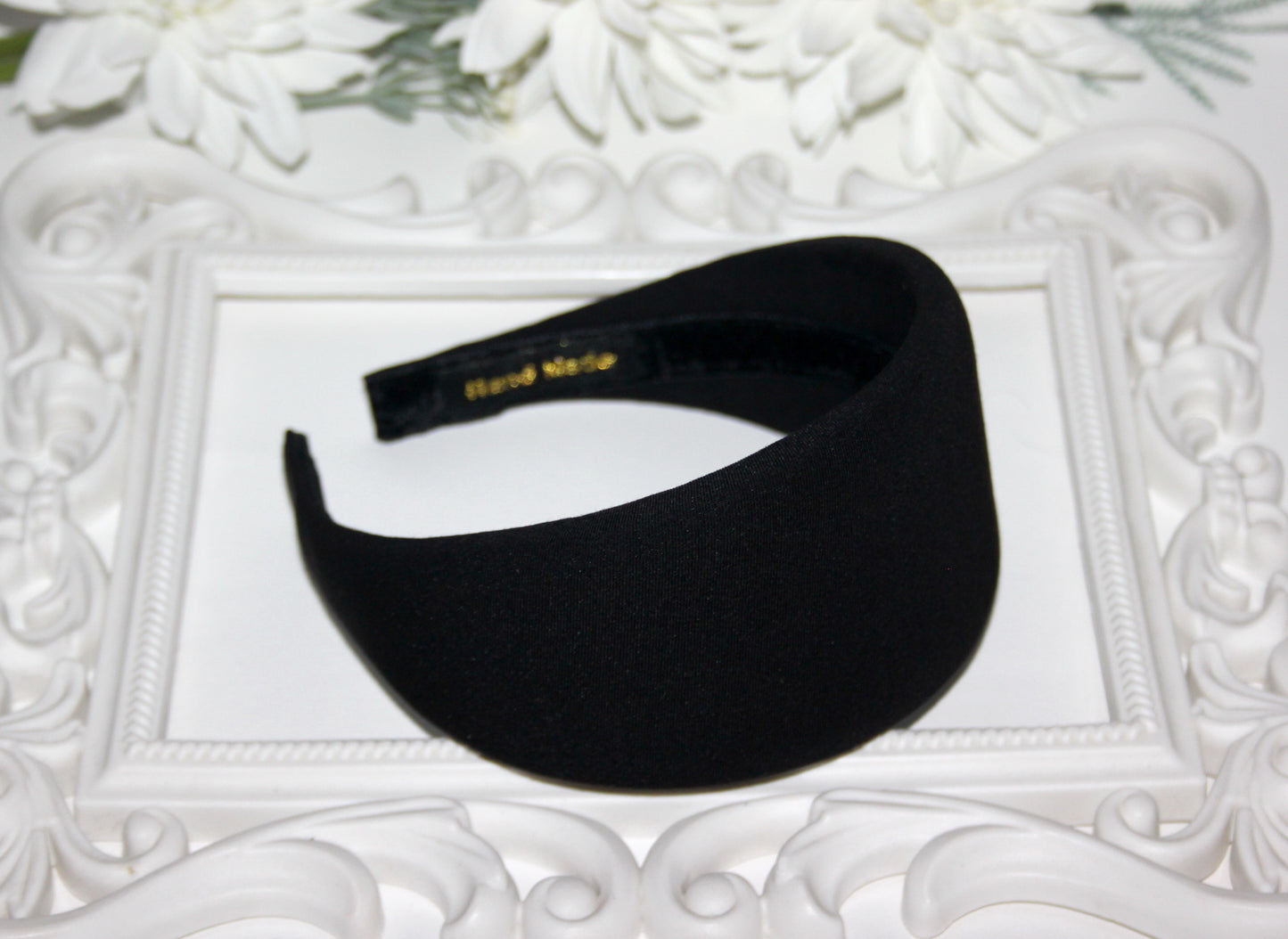 Wide Padded headband Intensive Black hairband scarf, Viscose puffy headband, plastic free