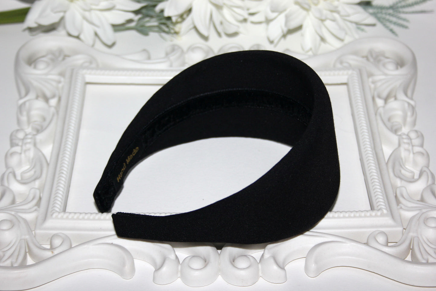 Wide Padded headband Intensive Black hairband scarf, Viscose puffy headband, plastic free