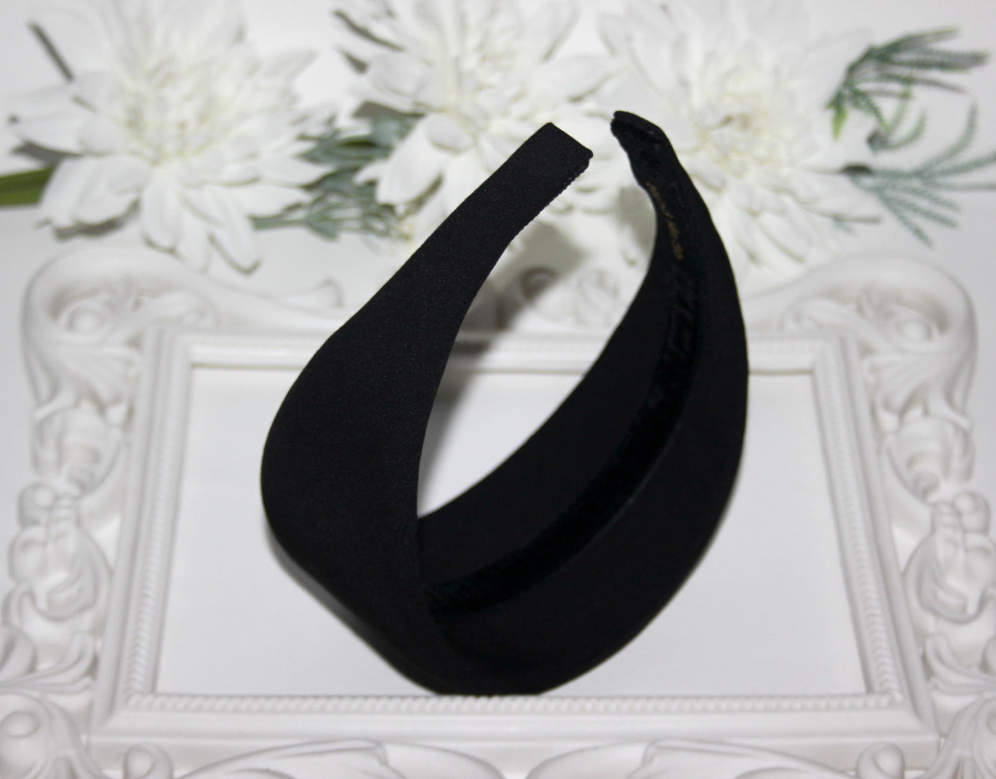 Wide Padded headband Intensive Black hairband scarf, Viscose puffy headband, plastic free