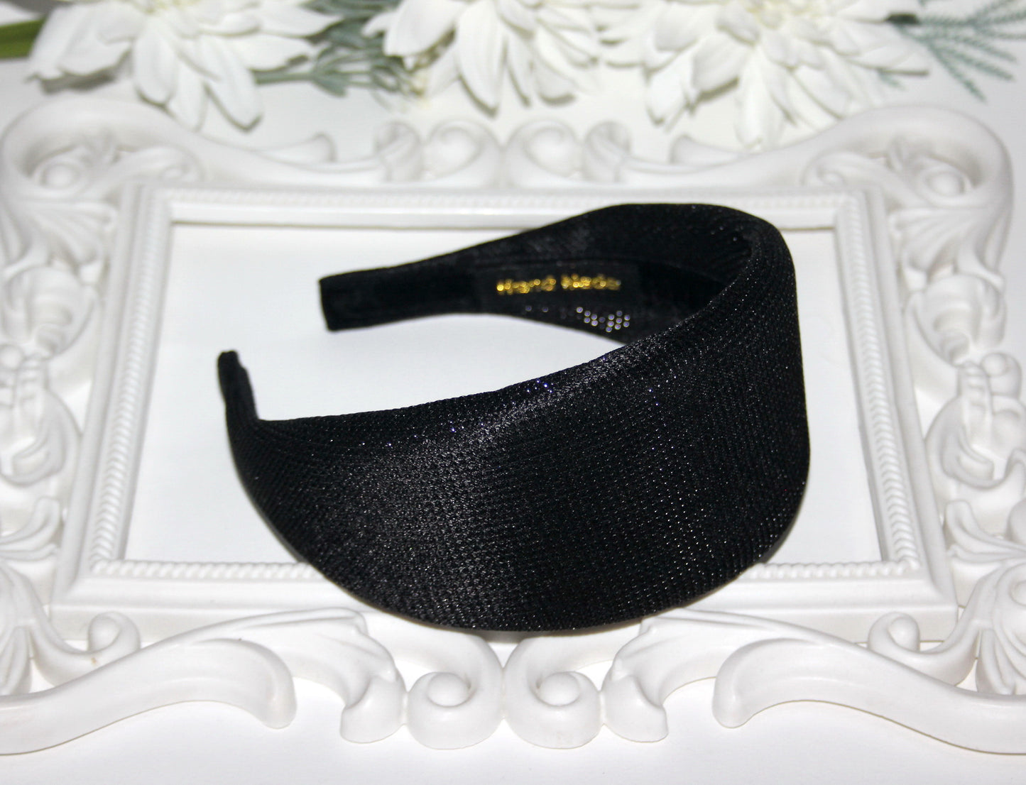 Black Sparkly headband Padded hairband scarf, plastic free