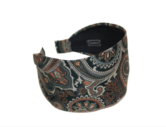 Green headband for women Wide fabric hair band