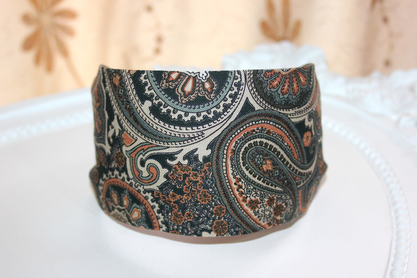Green headband for women Wide fabric hair band