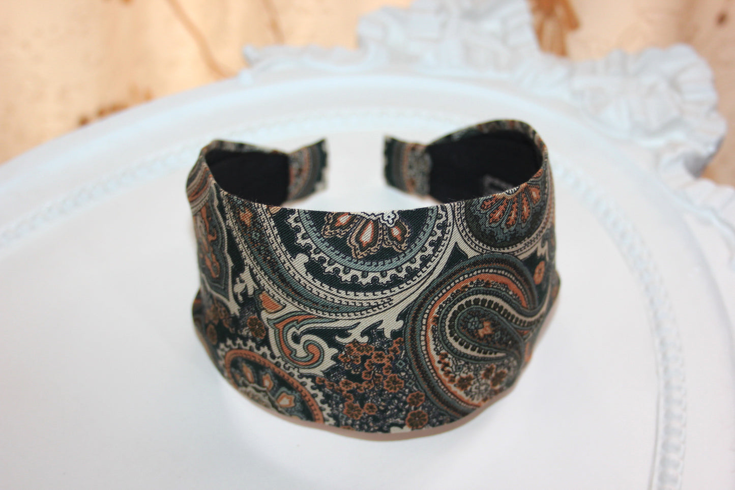 Green headband for women Wide fabric hair band