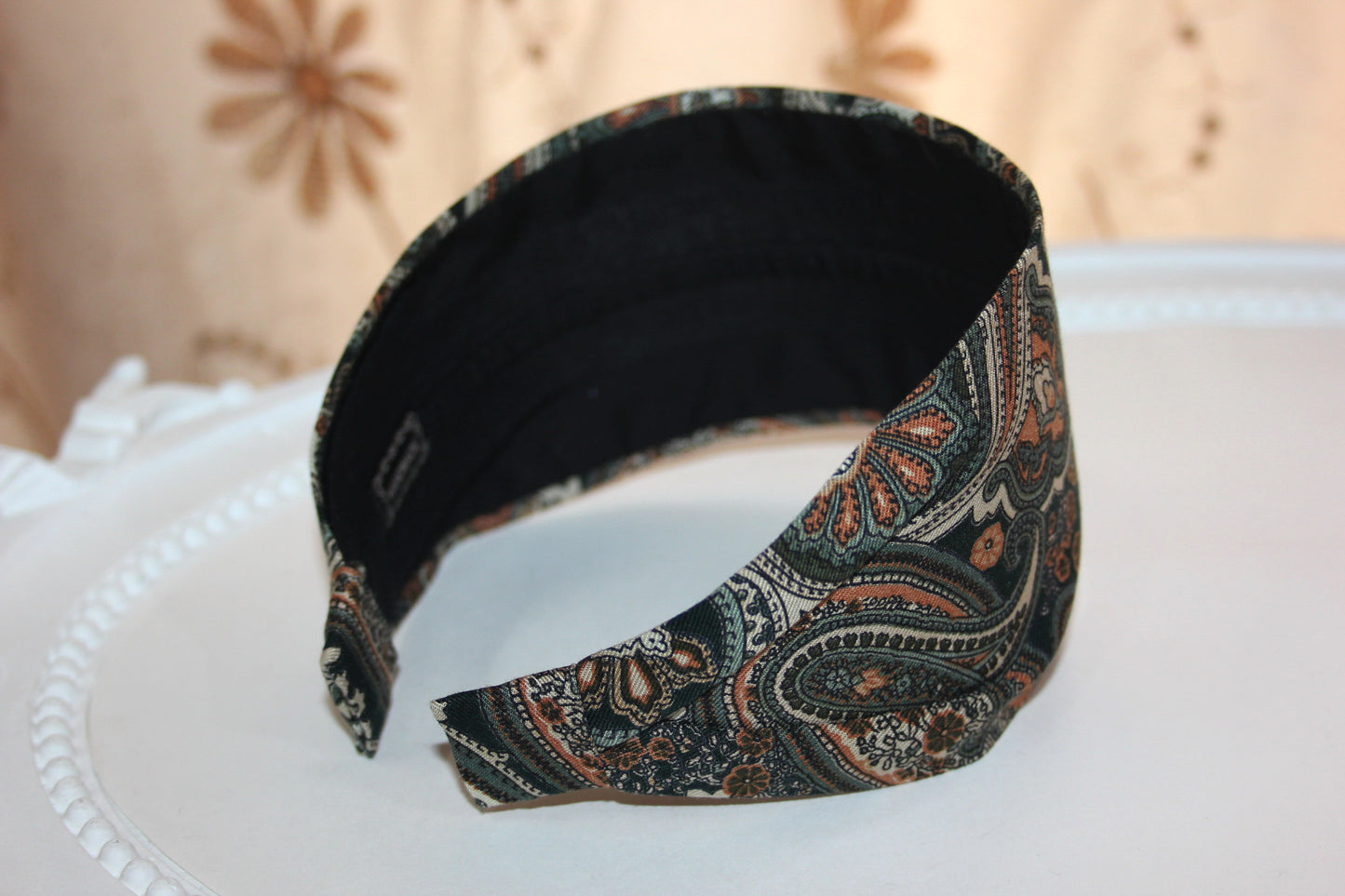 Green headband for women Wide fabric hair band