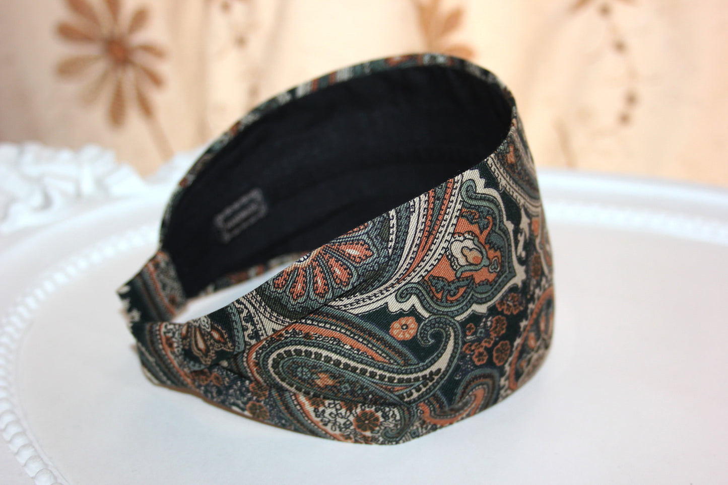 Green headband for women Wide fabric hair band