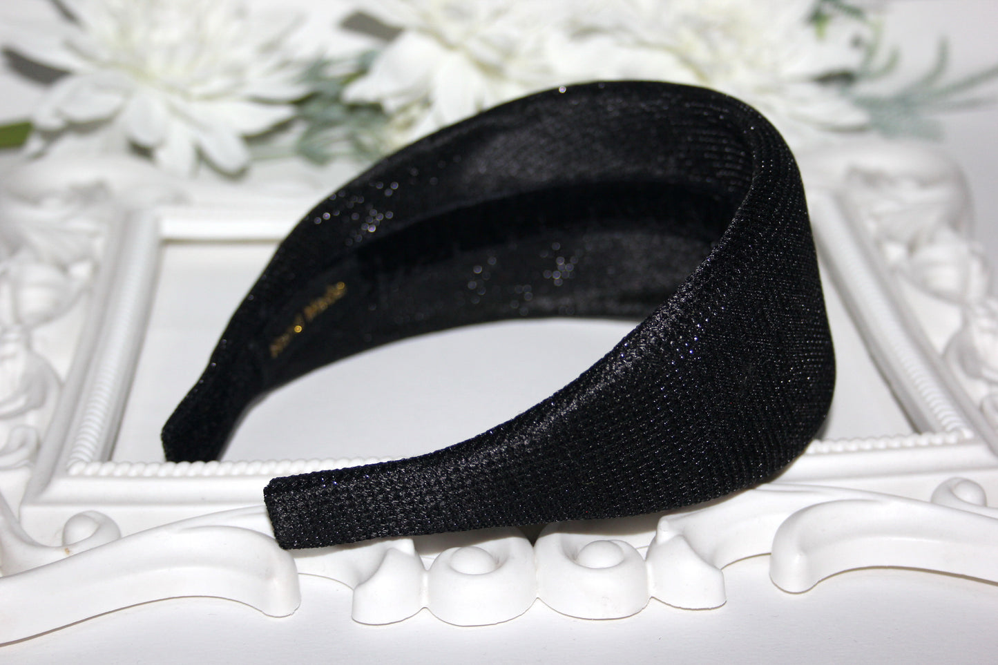Black Sparkly headband Padded hairband scarf, plastic free