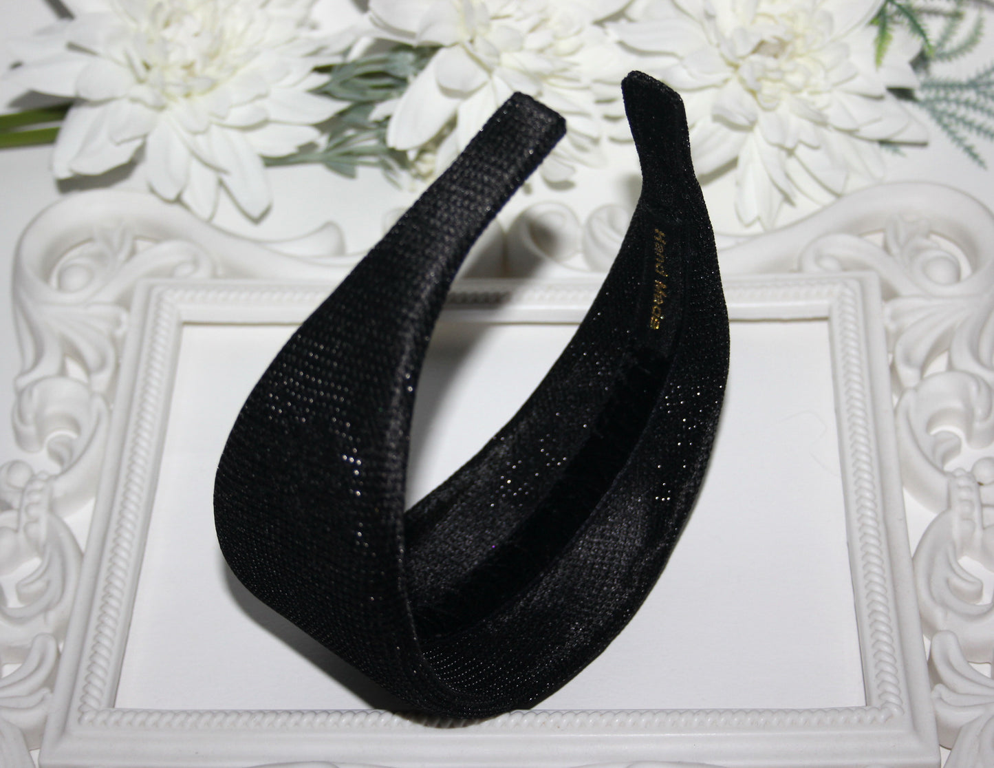 Black Sparkly headband Padded hairband scarf, plastic free