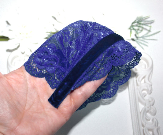 Royal Blue lace headband 7"inch Christian veil Structured head cover, plastic free