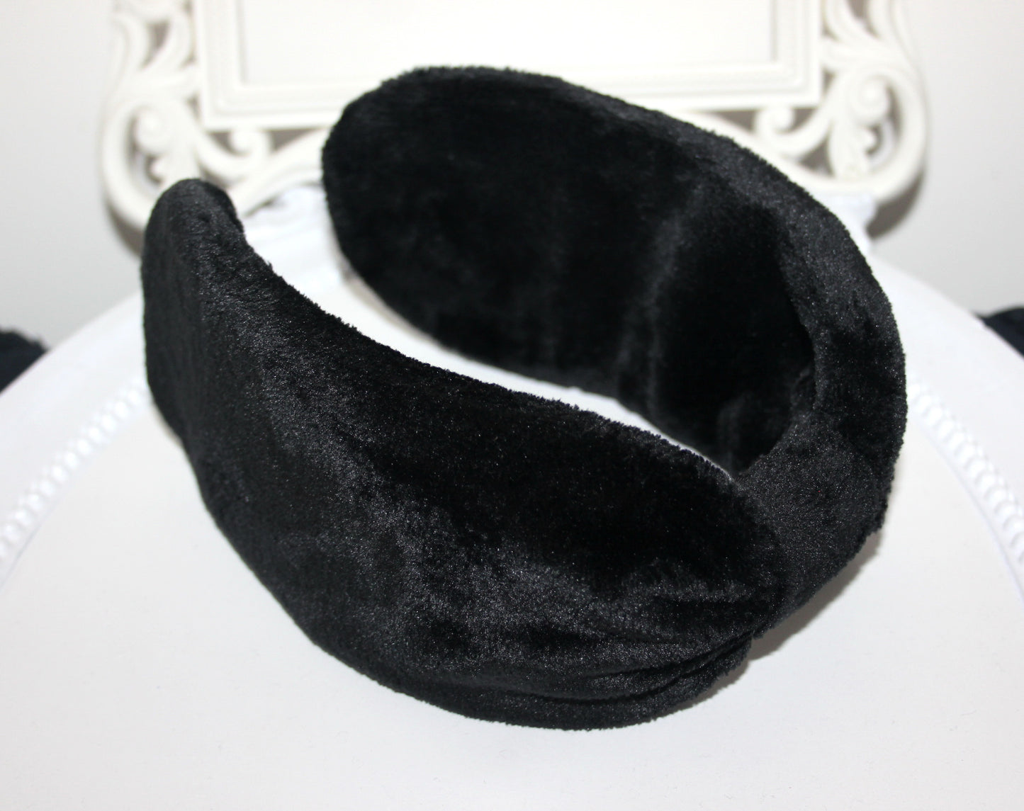 Thin fur earmuff Black faux fur ear warmer Women headband turban