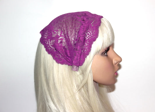 Magenta lace headband 7" inch Christian veil Structured religious head cover, plastic free