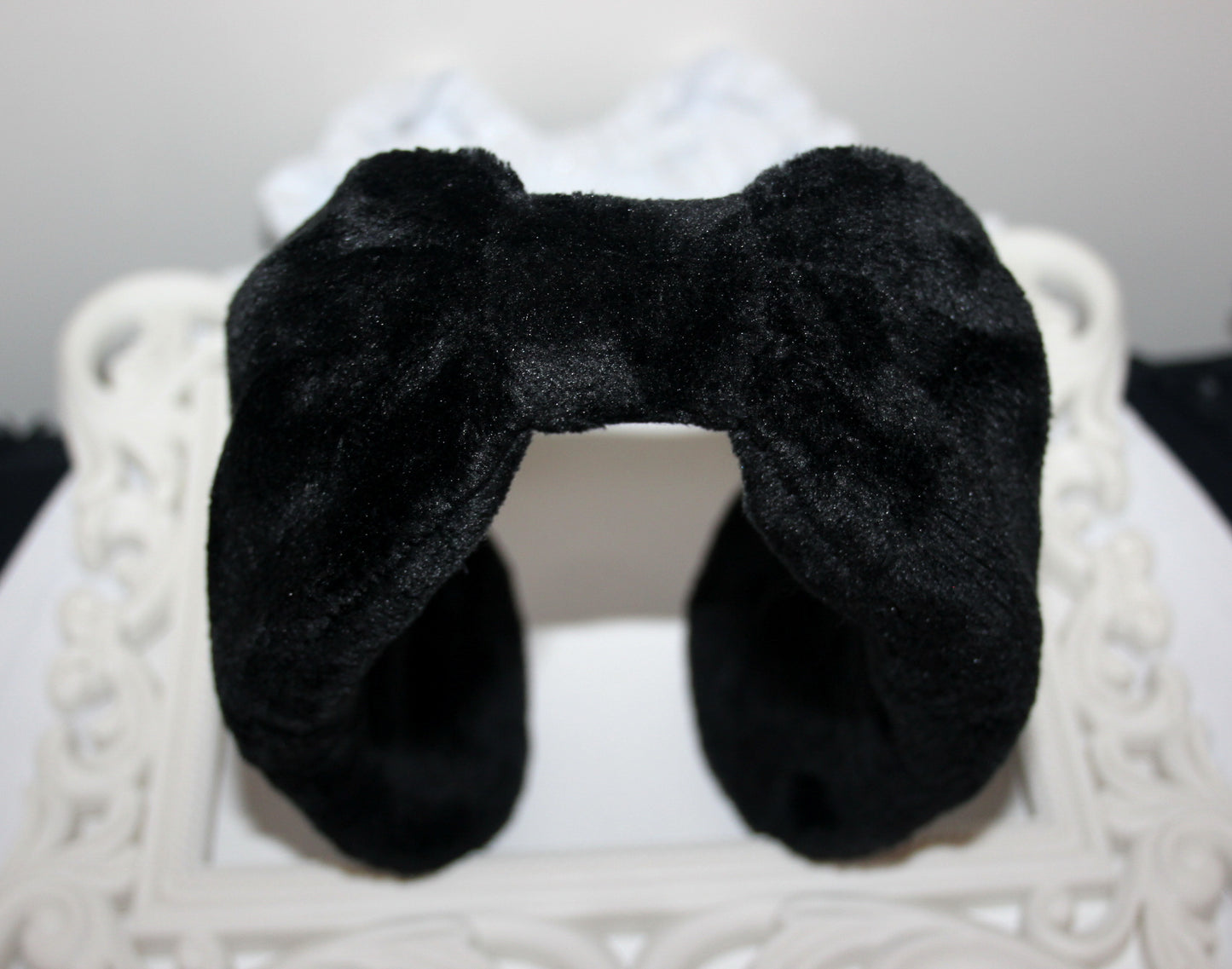 Thin fur earmuff Black faux fur ear warmer Women headband turban
