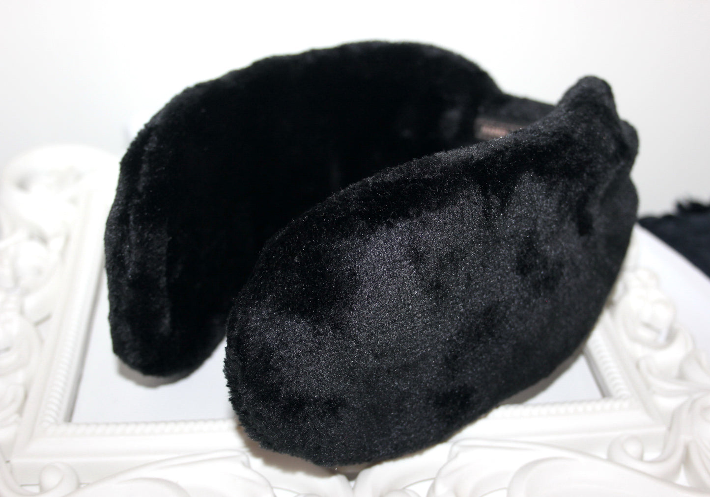 Thin fur earmuff Black faux fur ear warmer Women headband turban