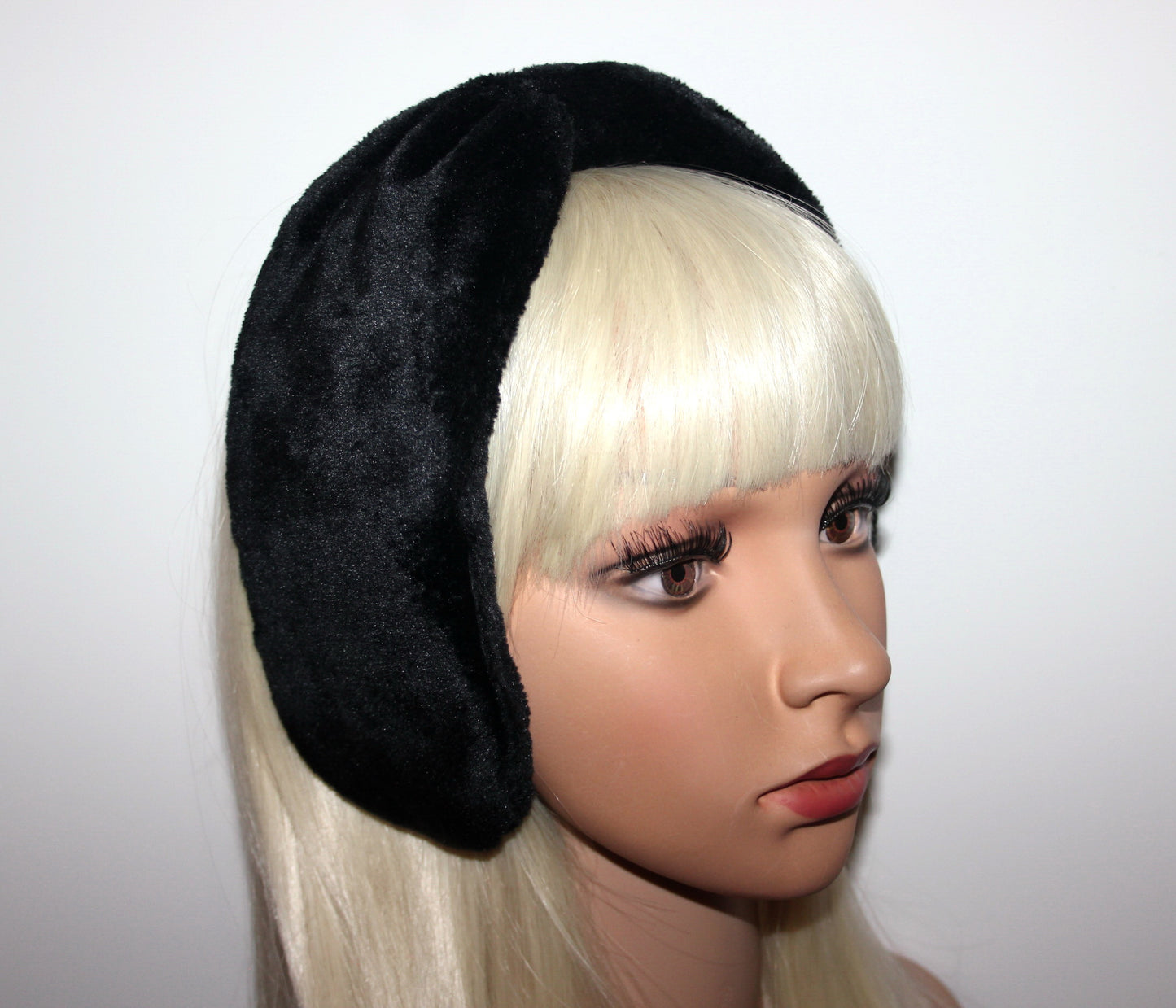 Thin fur earmuff Black faux fur ear warmer Women headband turban