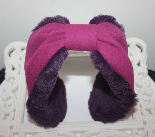Mauve women earmuffs Faux fur ear warmer headband turban