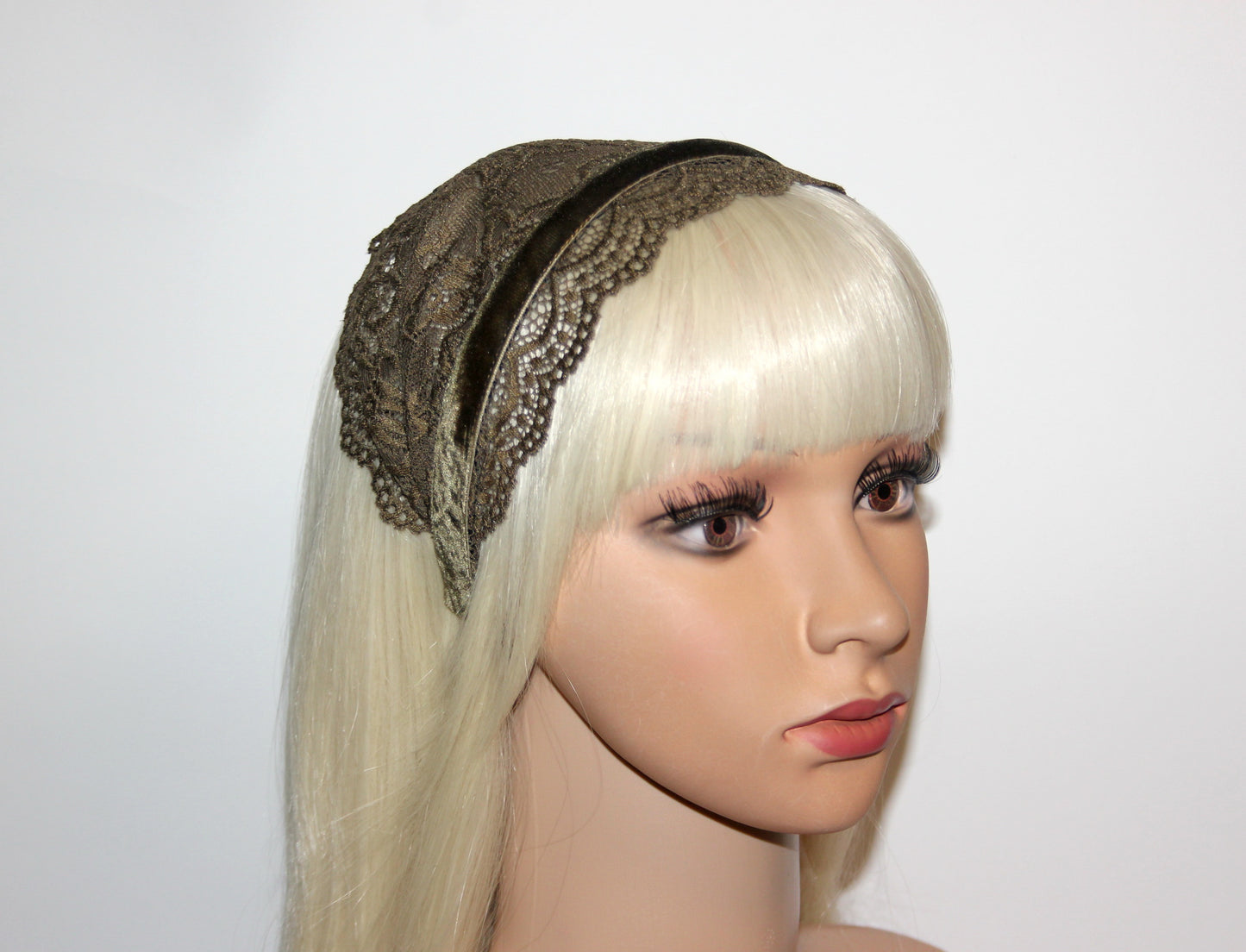 Army Green prayer veil 6"inch Christian lace headband Structured religious head cover, plastic free