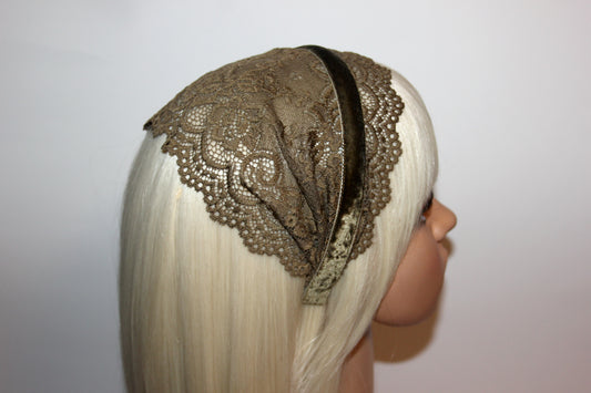 Army Green prayer veil 6"inch Christian lace headband Structured religious head cover, plastic free
