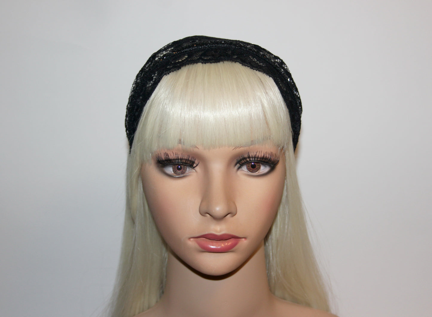 Black religious headband 6" inch Embellished prayer lace veil Christian head covering plastic free
