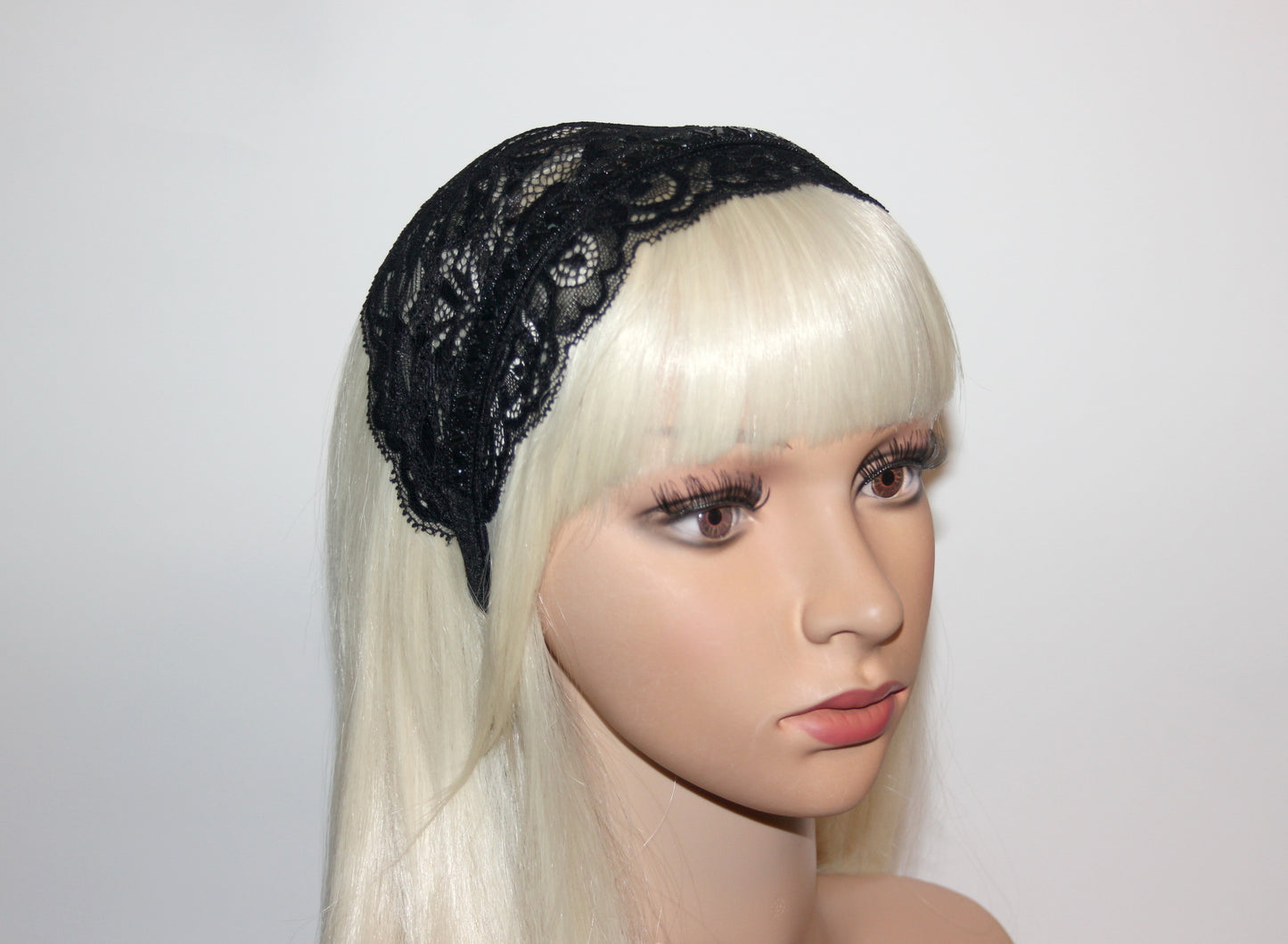 Black religious headband 6" inch Embellished prayer lace veil Christian head covering plastic free