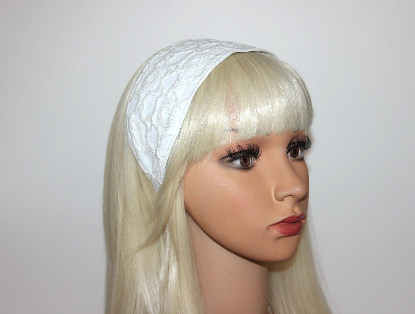 Embroidered tull headband 3.2" inch Off White embroidery hair scarf