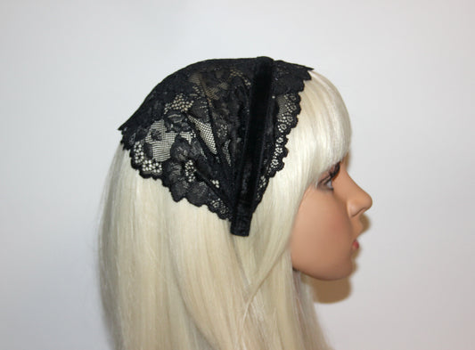 Prayer lace veil 7" inch Black religious head cover Christian head covering, plastic free