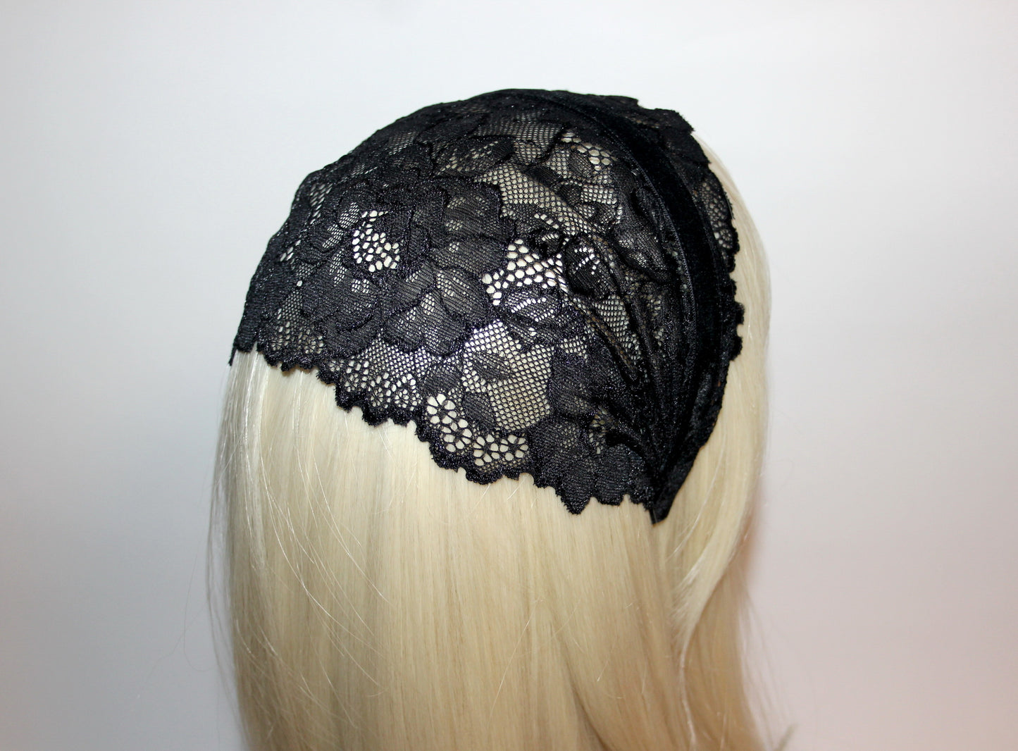 Prayer lace veil 7" inch Black religious head cover Christian head covering, plastic free
