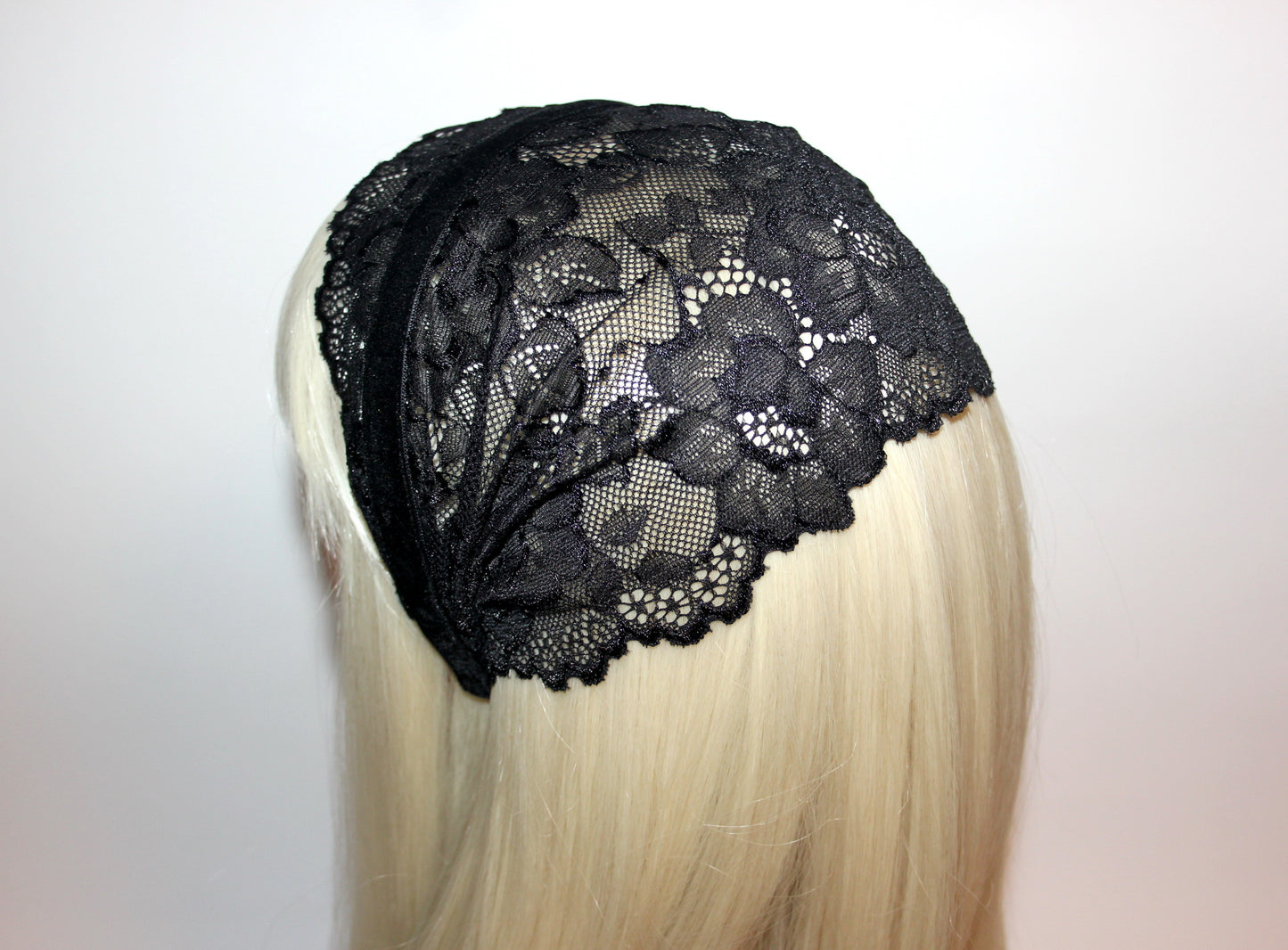 Prayer lace veil 7" inch Black religious head cover Christian head covering, plastic free