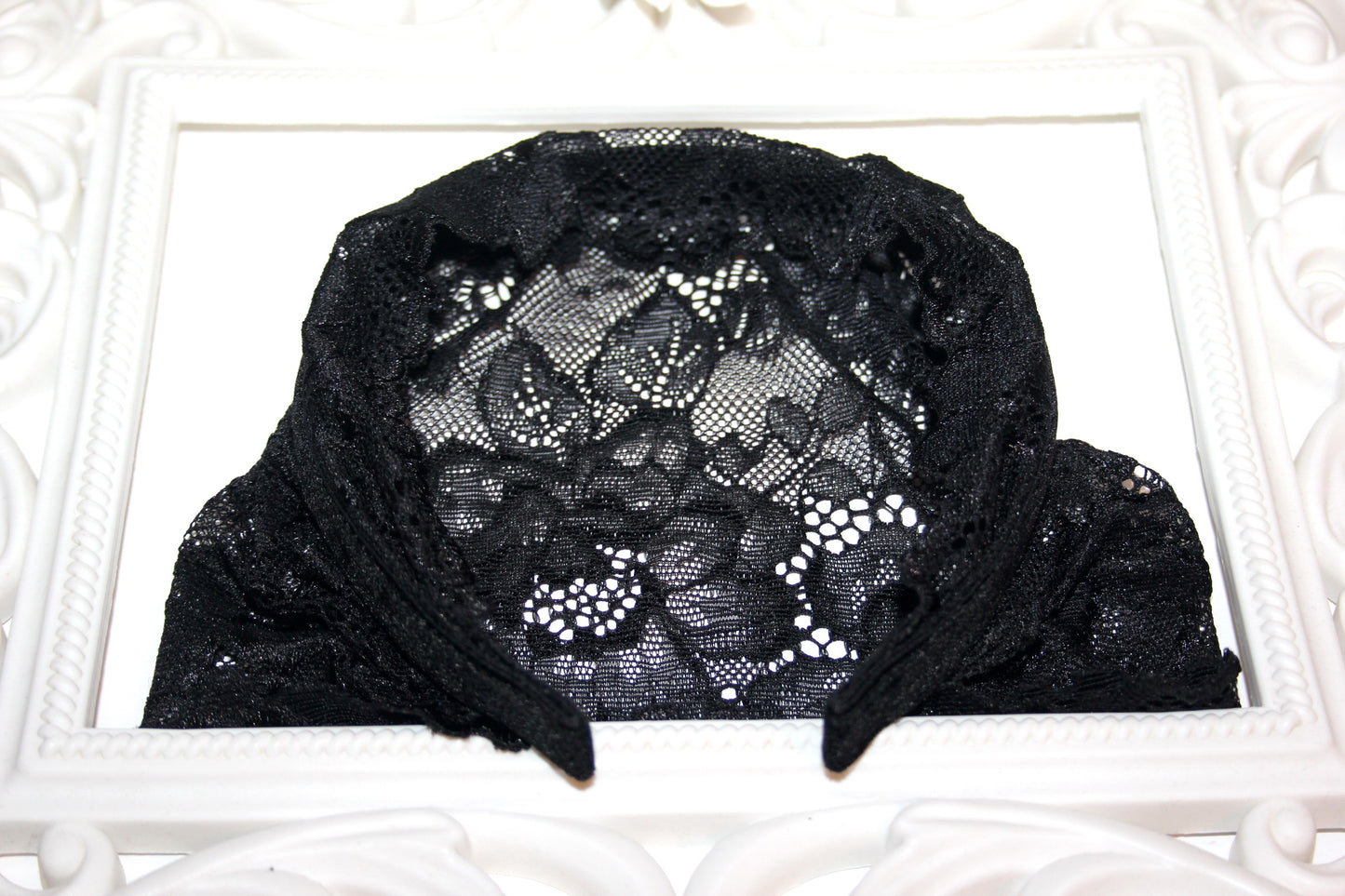 Prayer lace veil 7" inch Black religious head cover Christian head covering, plastic free