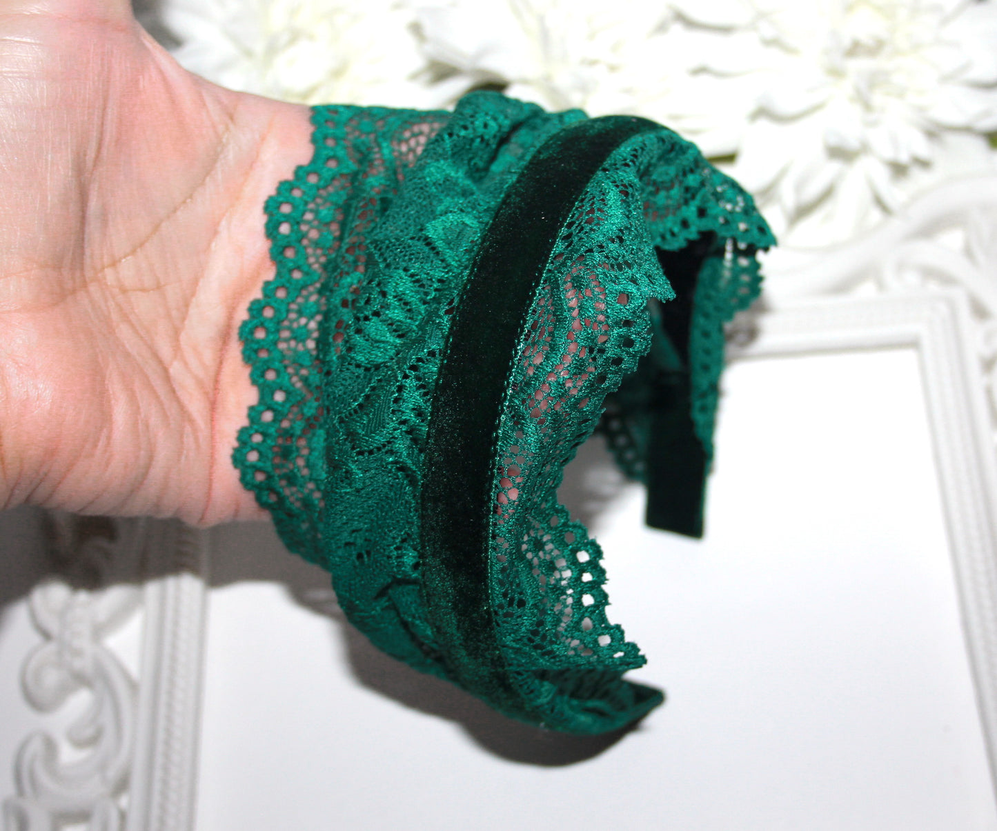Emerald Green prayer veil 6"inch Christian lace head covering, plastic free