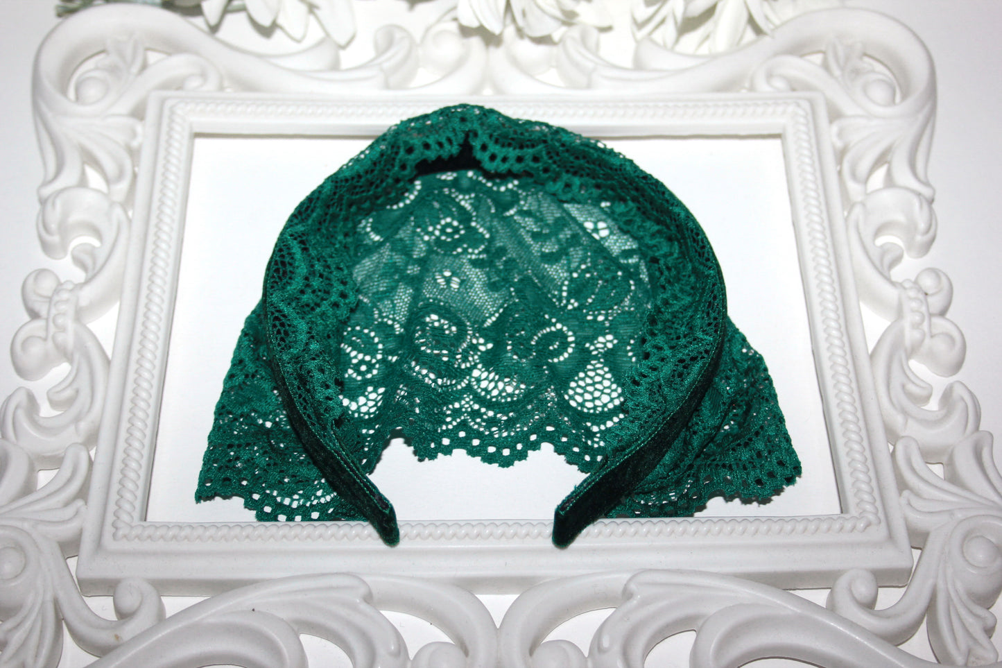 Emerald Green prayer veil 6"inch Christian lace head covering, plastic free