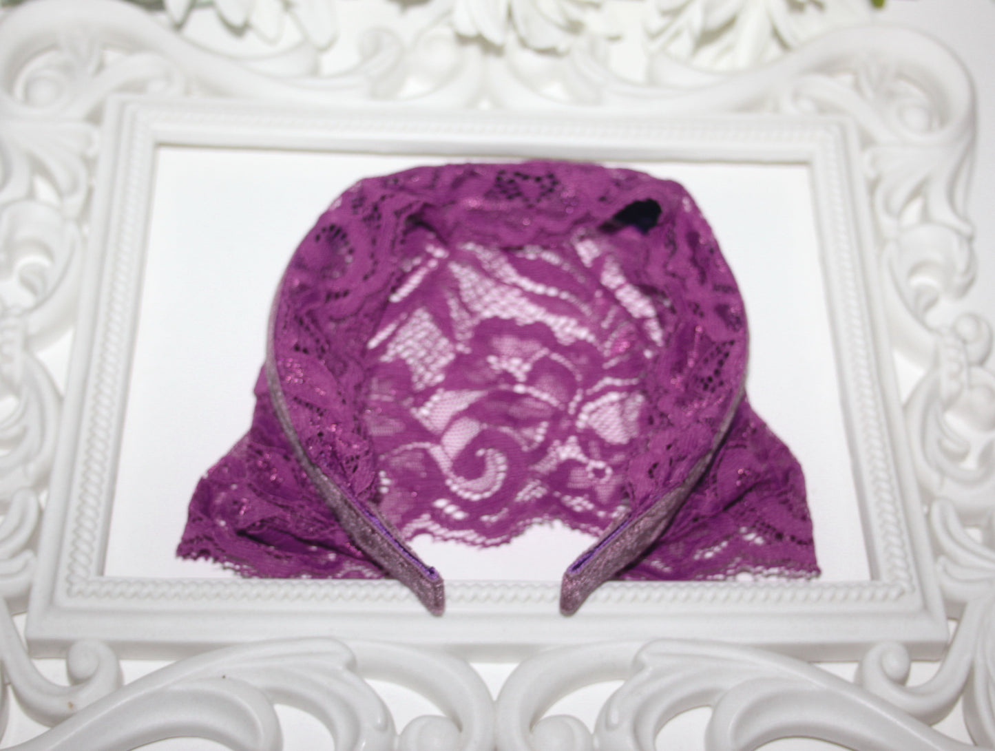 Christian prayer veil Magenta structured lace headband 6"inches church head cover, plastic free