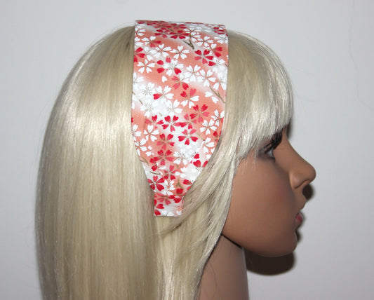 Coral headband for women Japanese flower print hair scarf