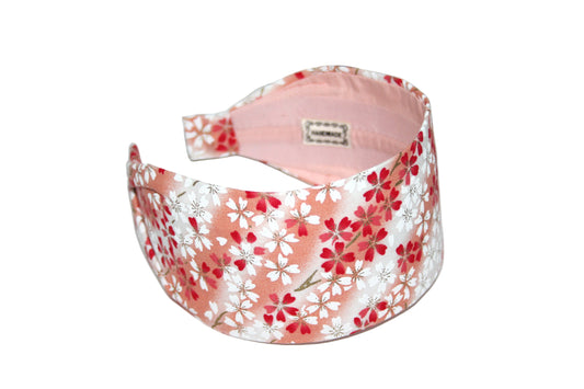 Coral headband for women Japanese flower print hair scarf