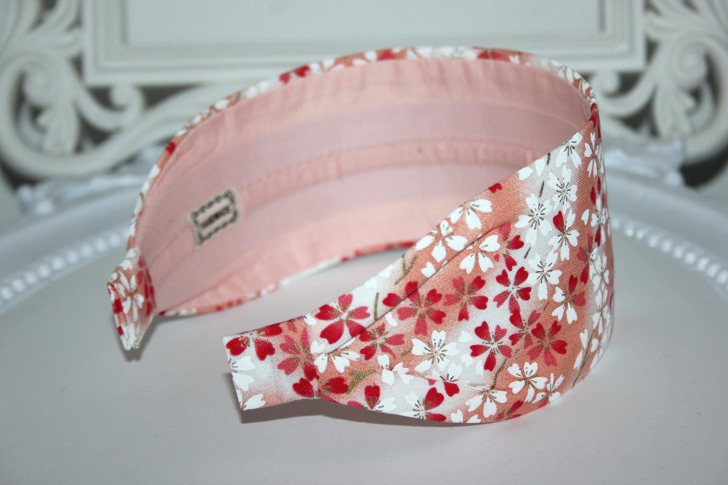 Coral headband for women Japanese flower print hair scarf