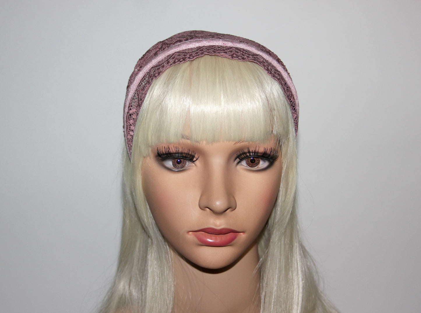 Christian prayer veil 6"inch Dusty Pink structured lace headband Church head cover, plastic free