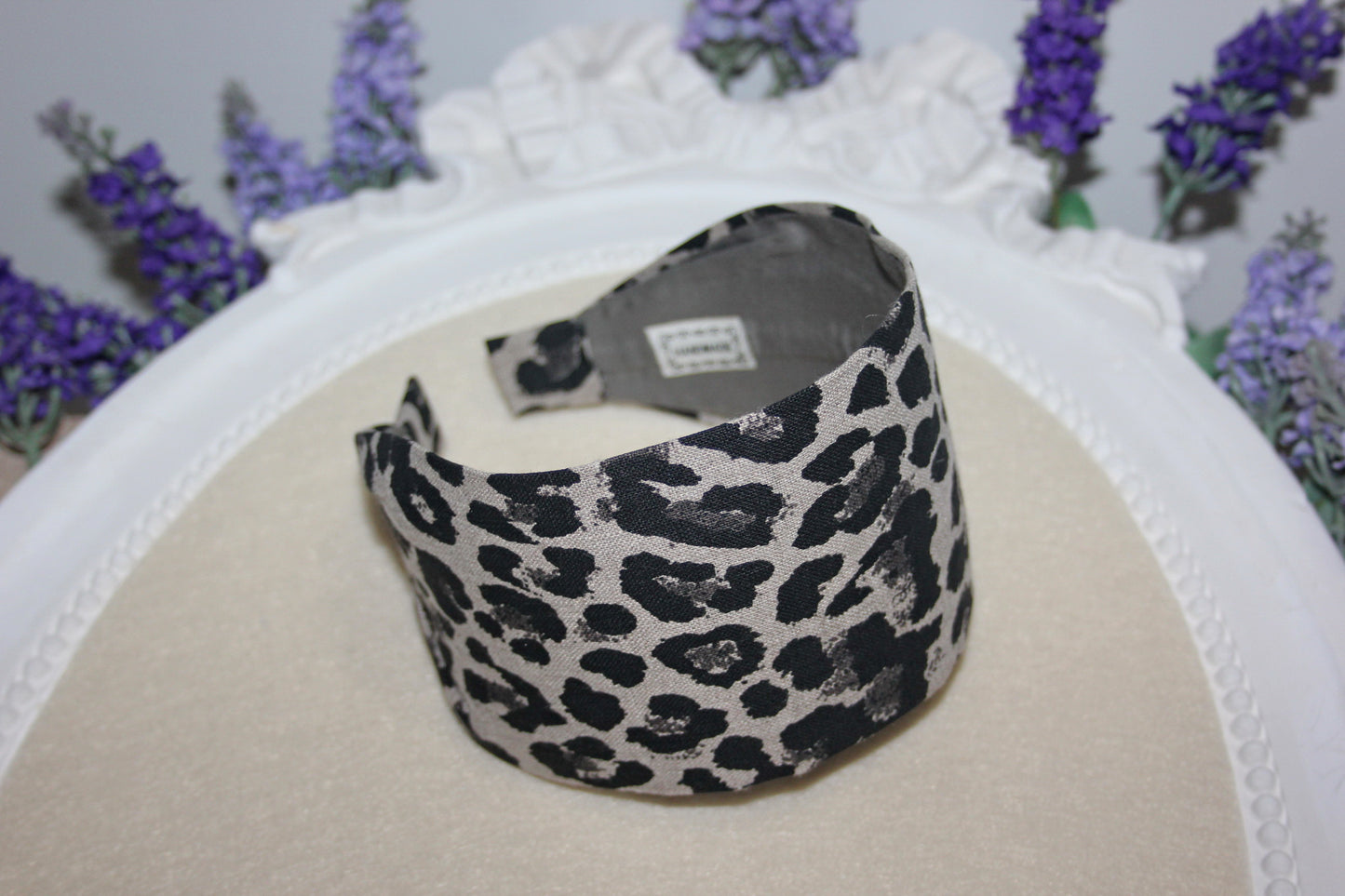 Animal print linen headband women Gray and Black head scarf