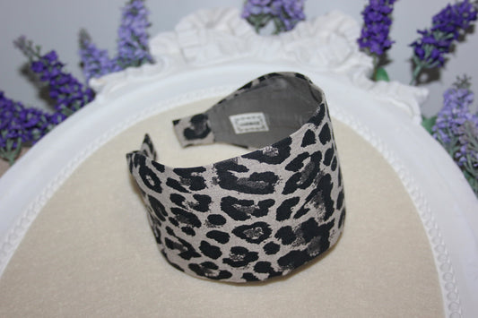 Animal print linen headband women Gray and Black head scarf