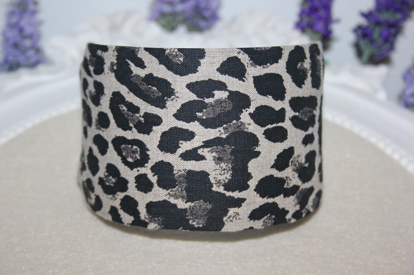 Animal print linen headband women Gray and Black head scarf