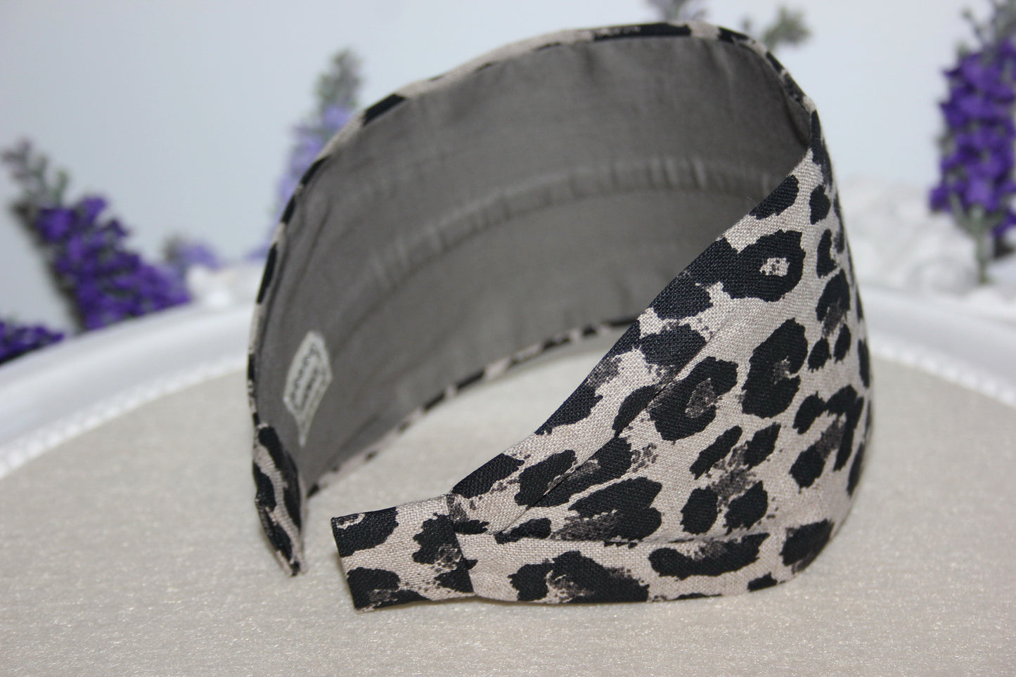 Animal print linen headband women Gray and Black head scarf