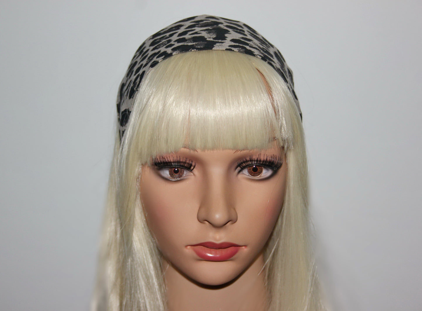 Animal print linen headband women Gray and Black head scarf