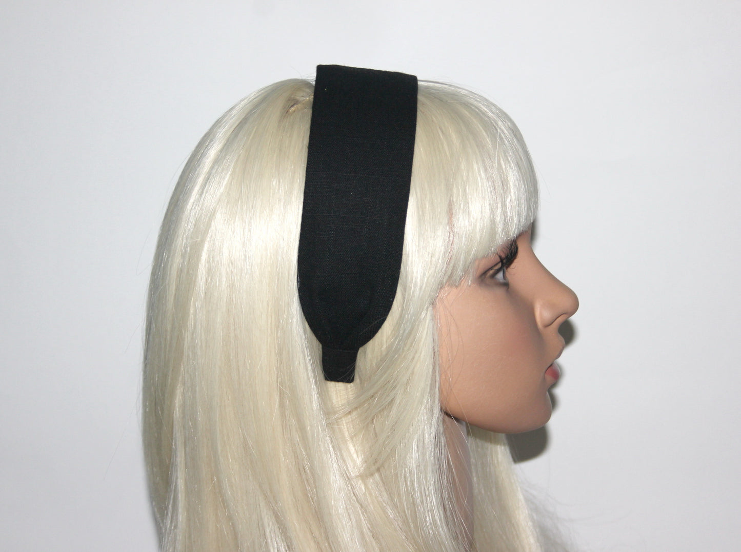 Black linen flat headband Handmade women hairband, adjustable, plastic free
