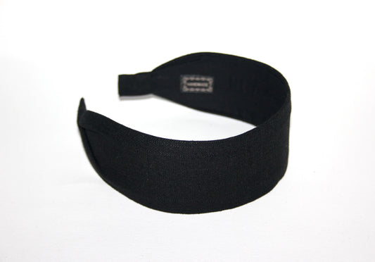 Black linen flat headband Handmade women hairband, adjustable, plastic free