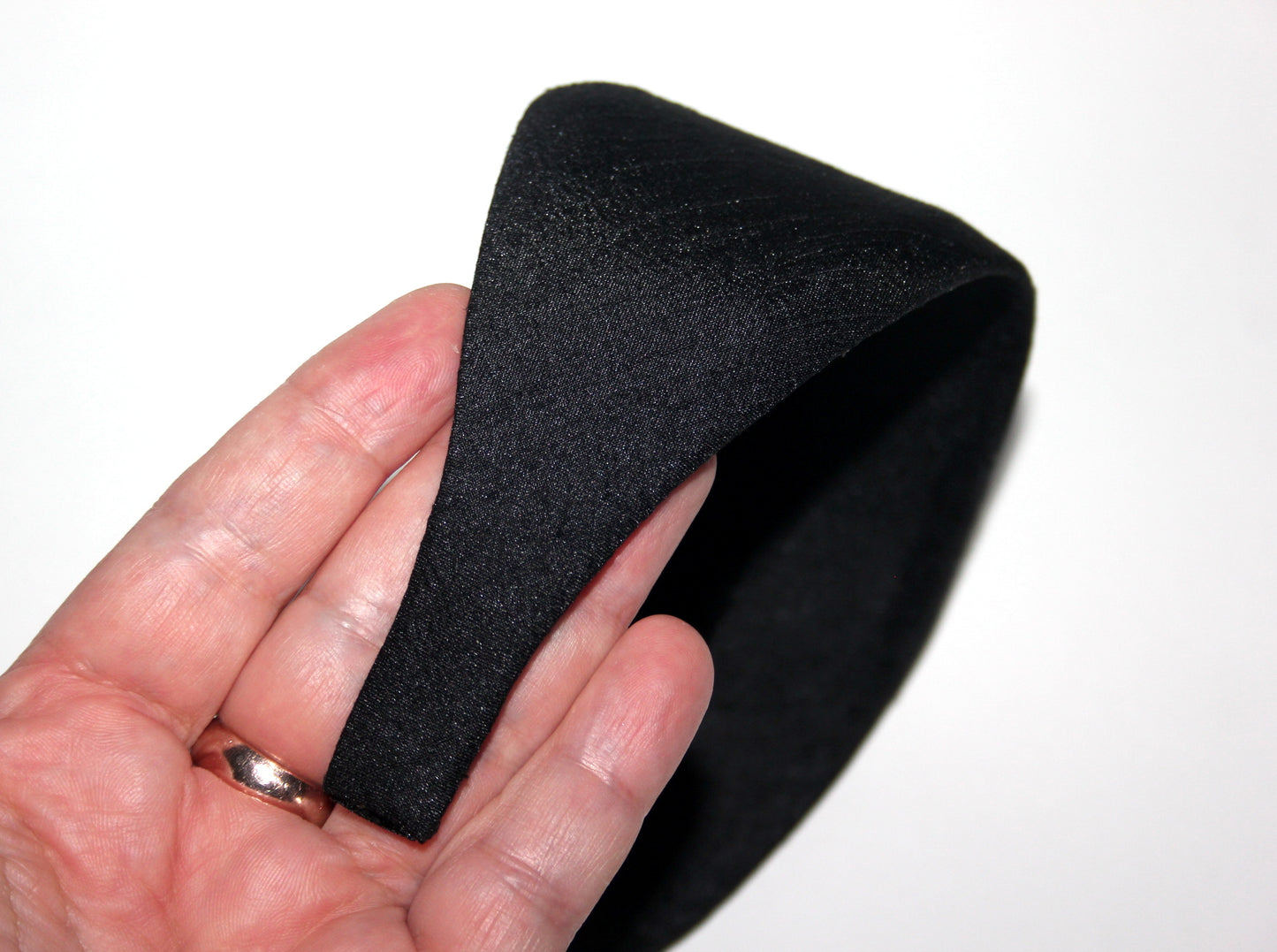 Black textured satin headband, Adjustable hairband for women, plastic free