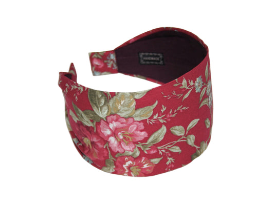 Burgundy flower print headband women Vine red cotton head cover